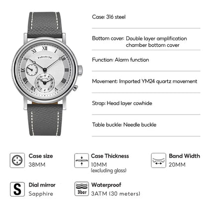 FARASUTE Retro Luxury Alarm Clock Quartz Watch Men Waterproof Night Light Wristwatch Casual Sapphire Stainless Steel Male Reloj