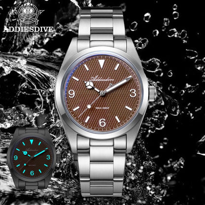 ADDIESDIVE New Men's Analog Watch Bubble Mirror Glass 100m Luminous Men's Quartz Watches with Stainless Steel Bracelet AD2096
