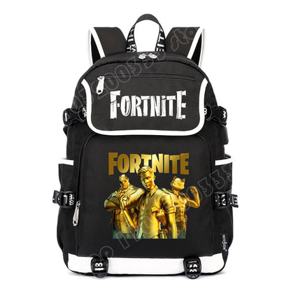 Mochila Fortnite de Grande Capacidade, Saco de Ombro Casual com Porta USB, Unissexo, Estilo Anime, para Estudantes, Nova Mala Escolar Elegante, Presente de Papelaria