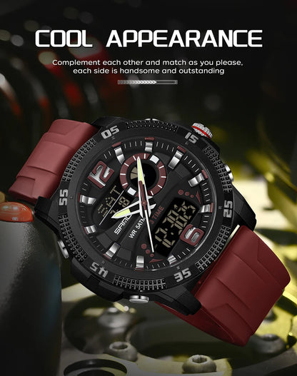 SANDA Fashion Luxury Men's Watches Dual Digital Display Sport Analog Quartz Man Wristwatch Casual Waterproof Silica Chronograph
