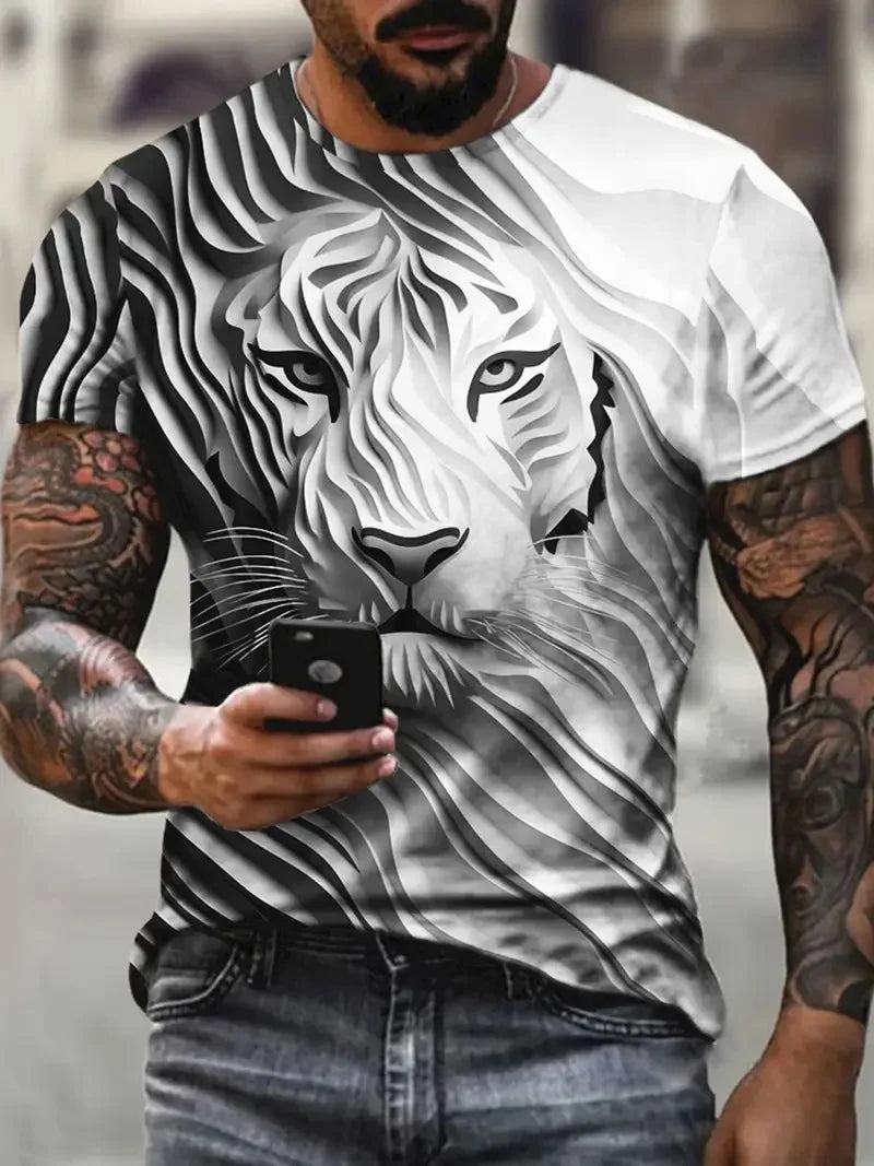 3D Plus Size Men's Lion Print T-shirt Summer Short Sleeve Crew Neck Tees Shirts For Men New In Animal Lion Graphic Tshirts Tops