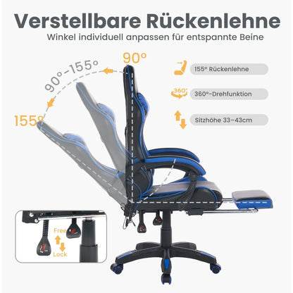 Ergonomic Gaming Chair 360° Reclining Office Chair with Footrest, Adjustable Height Racing Chair with Lumbar Support and Headrest