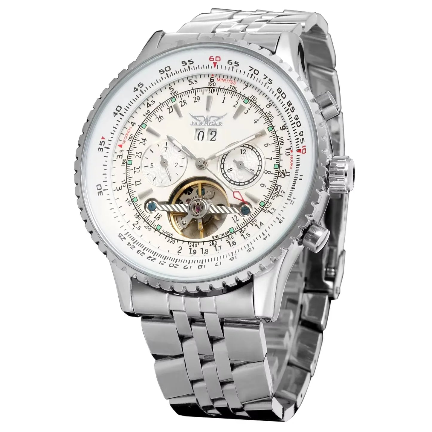 Jaragar 50MM Automatic Mechanical Watch for Men, Multifunctional, Date Month Week Display, 3ATM Waterproof, Business Casual Style