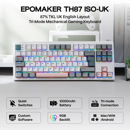 ISO-UK Layout EPOMAKER TH87 TKL Layout Wired/BT/2.4Ghz Wireless NKRO Mechanical Keyboard with 10000mAh Battery & RGB Light