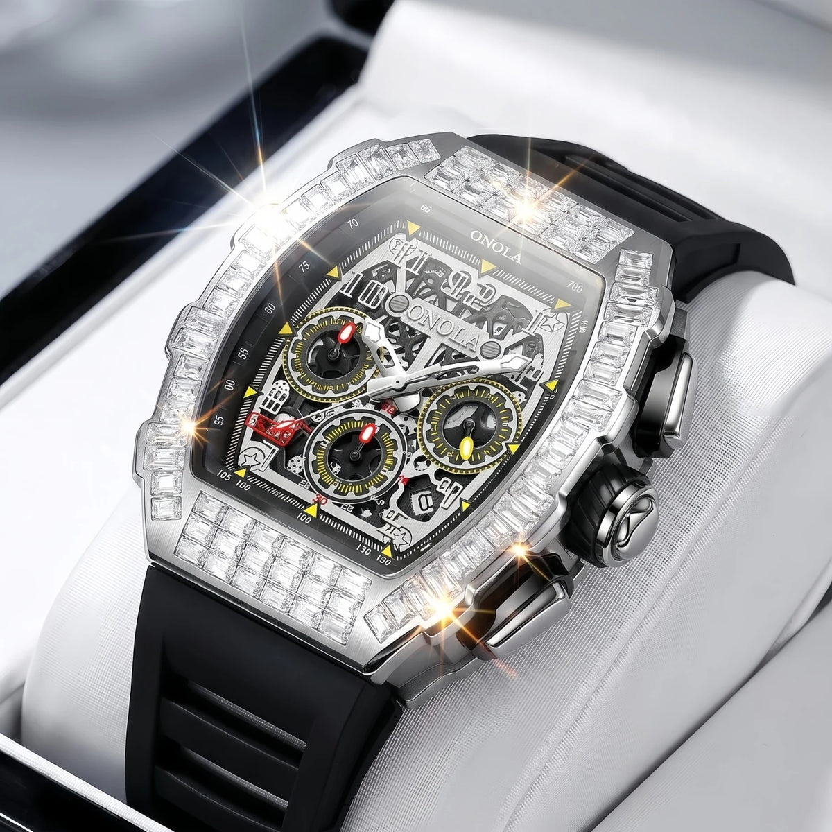 Hot Selling Fashion Fully Automatic Mechanical Watches Men ONOLA Unique Design with Diamond Inlaid Waterproof Tape Men's Watch