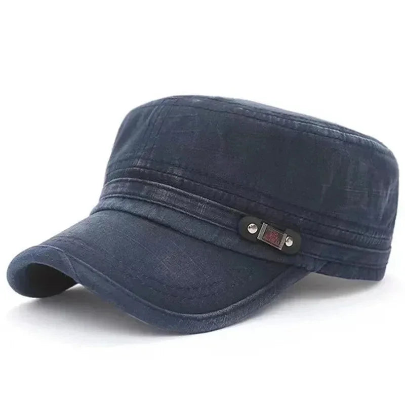 Casual Washed Cotton Flat Top Hat Adjustable Fisher Caps Men Women Cadet Military Cap Unique Design Vintage Cap Four Season ﻿