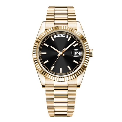 Orologio meccanico da uomo CORGEUT NH36 con indicazione di giorno e data, bracciale President, cassa in acciaio, lunetta arcuata filettata, impermeabile