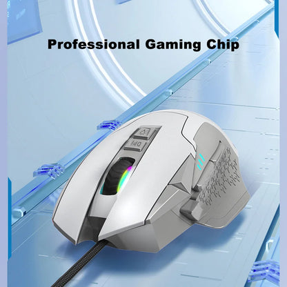 Ratón gaming con cable, 12000 DPI ajustables, programación de macros, retroiluminación RGB, diseño ergonómico y tecla de disparo para e-sports, ratón para PC