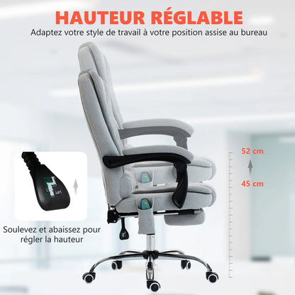 Massage- und beheizter Bürostuhl, Bürostuhl, höhenverstellbar, verstellbare Rückenlehne, 65x70x111-119cm, grau