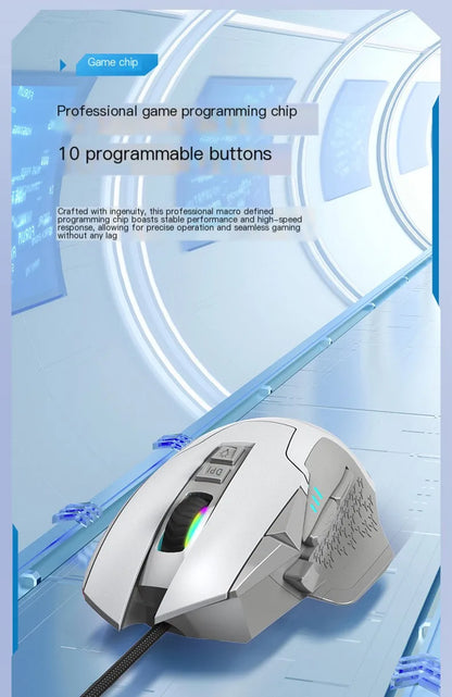 Ratón gaming con cable, 12000 DPI ajustables, programación de macros, retroiluminación RGB, diseño ergonómico y tecla de disparo para e-sports, ratón para PC