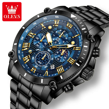 OLEVS 2025 New Men Watch Top Brand Luxury Watch Men Stainless Steel Waterproof Sport Quartz Chronograph Wrist Watch Man Relogio