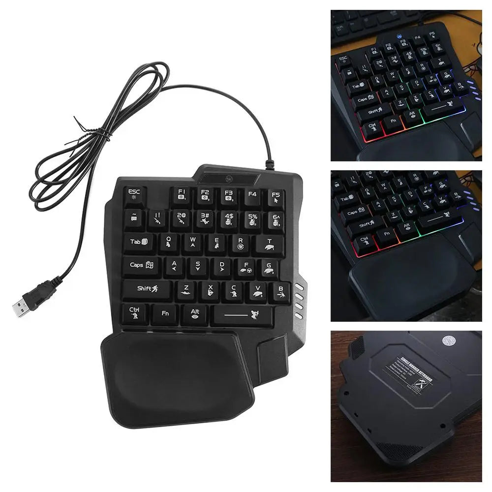 USB Single Hand Keyboard Luminous Ultra-slim One Handedly Keyboard 3 Color Backlight 35 Keys Gaming Mechanical Keyboard Laptop