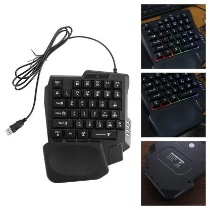 USB Single Hand Keyboard Luminous Ultra-slim One Handedly Keyboard 3 Color Backlight 35 Keys Gaming Mechanical Keyboard Laptop