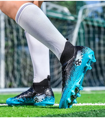 Uomo Donna Scarpe da calcio alte Antiscivolo Sneakers da calcio Traspiranti Scarpe da allenamento per futsal Scarpe da calcio da esterno su erba con tacchetti alla caviglia