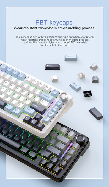 75% Hot Swap Gaming Keyboard Wireless FREEWOL F75 RGB Mechanical Keyboard with Metal Knobs AULA F75 Same Model,Tri-Mode,4000 mAh