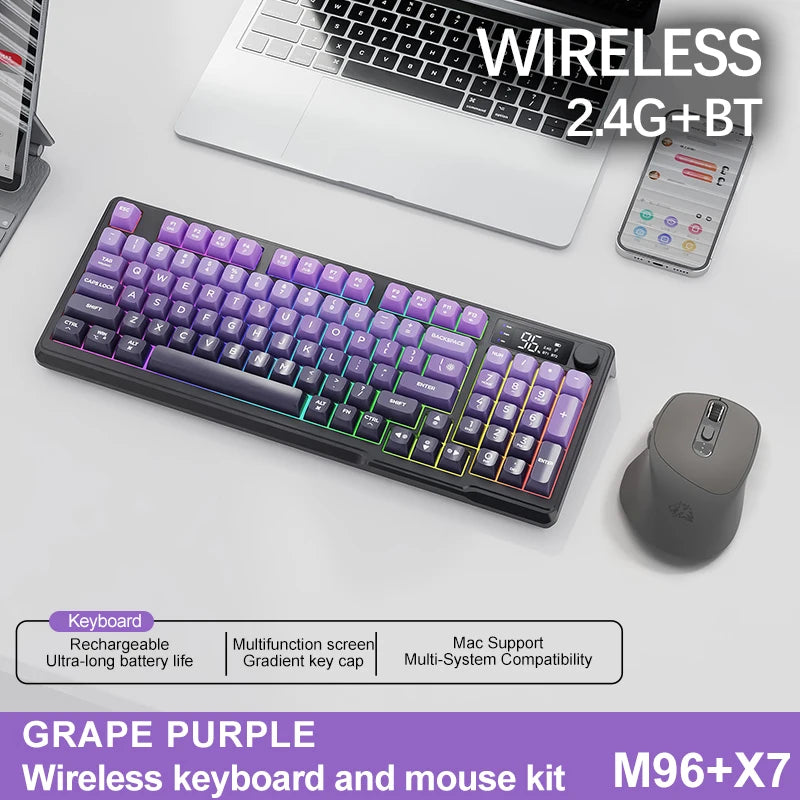 FreeWolf M96 Wireless Keyboard with Screen, Gaming Keyboard Bluetooth Dual-Mode Connection, Multi-Device Linking, Ergonomic