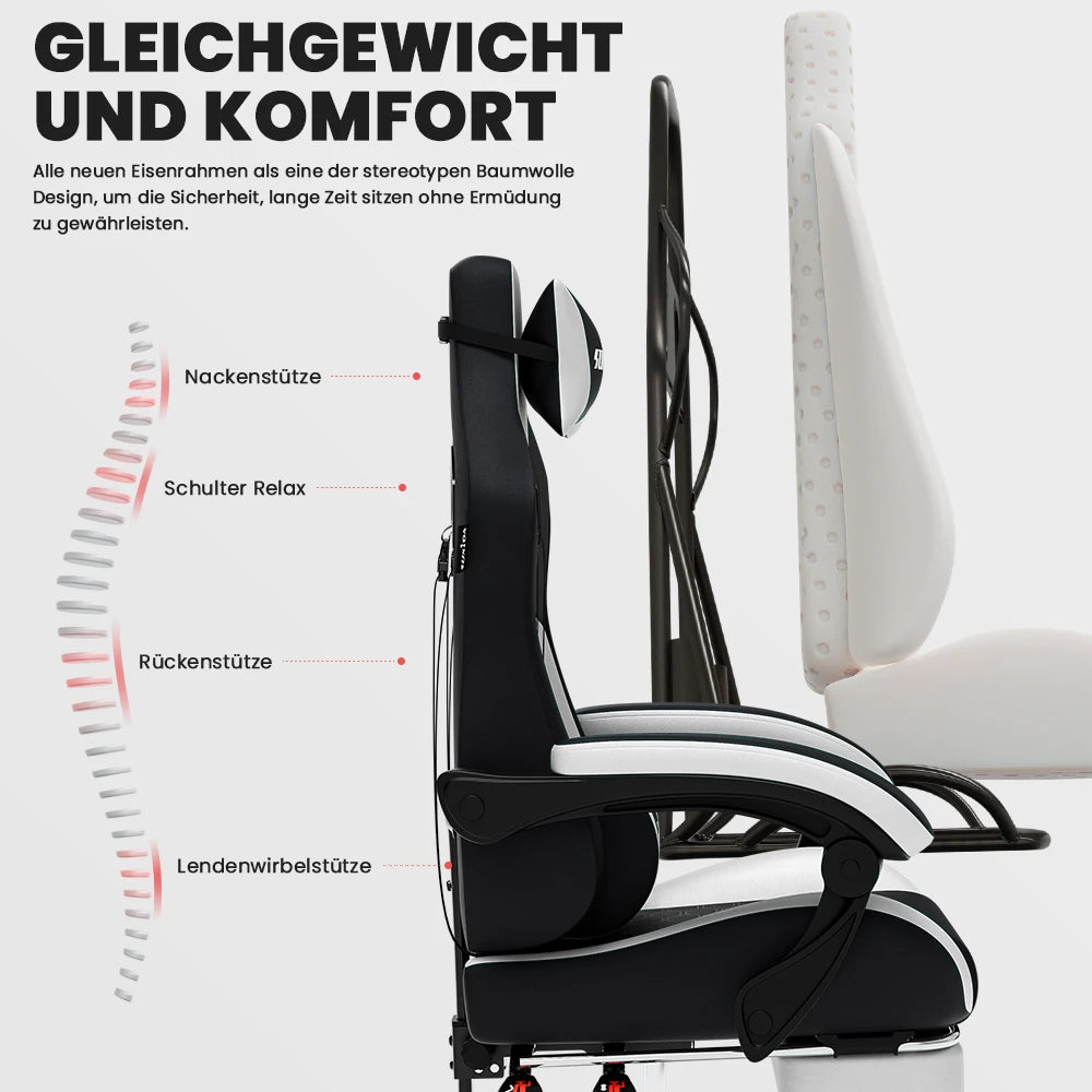 SUKIDA Ergonomic Racing Gaming Chair Adjustable Swivel with Headrest and Lumbar Support for Office and Gaming