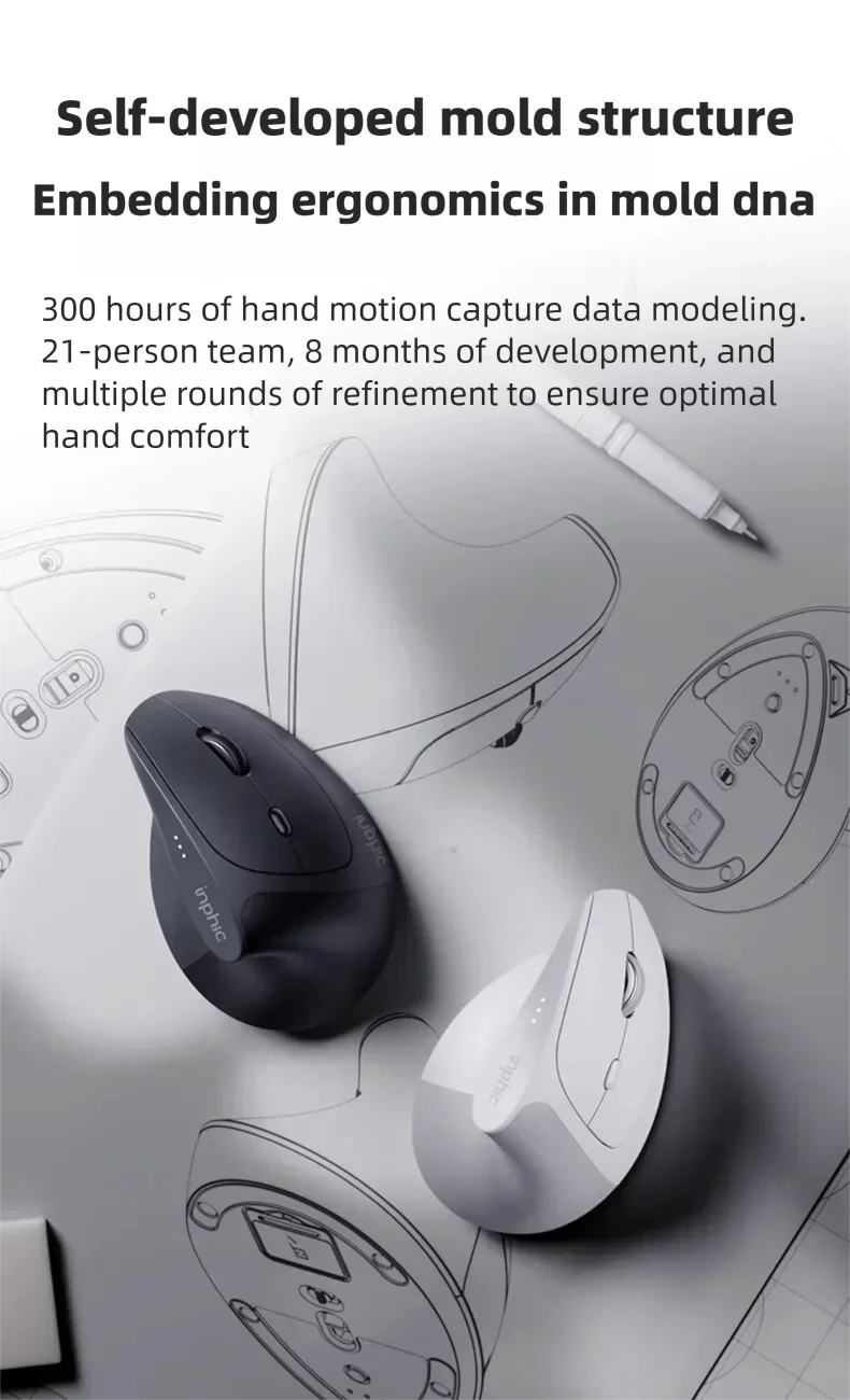 Ratón inalámbrico vertical Inphic X9 PRO con carga rápida Type-C, ergonómico y silencioso, para oficina, portátil, PC, ordenador y gaming