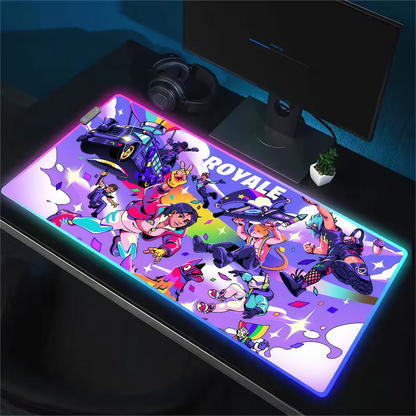 Game F-Fortnite Survival Battle Mauspad mit RGB-LED-Beleuchtung, rutschfester Gummibasis, wasserdicht, für Büro, PC und Zuhause, große USB-Gaming-Schreibtischmatte