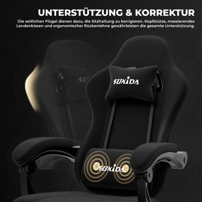 SUKIDA Gaming Chair with Footrest, Racing Chair Design PC Chair, Ergonomic Office Chair Adjustable with Lumbar Support