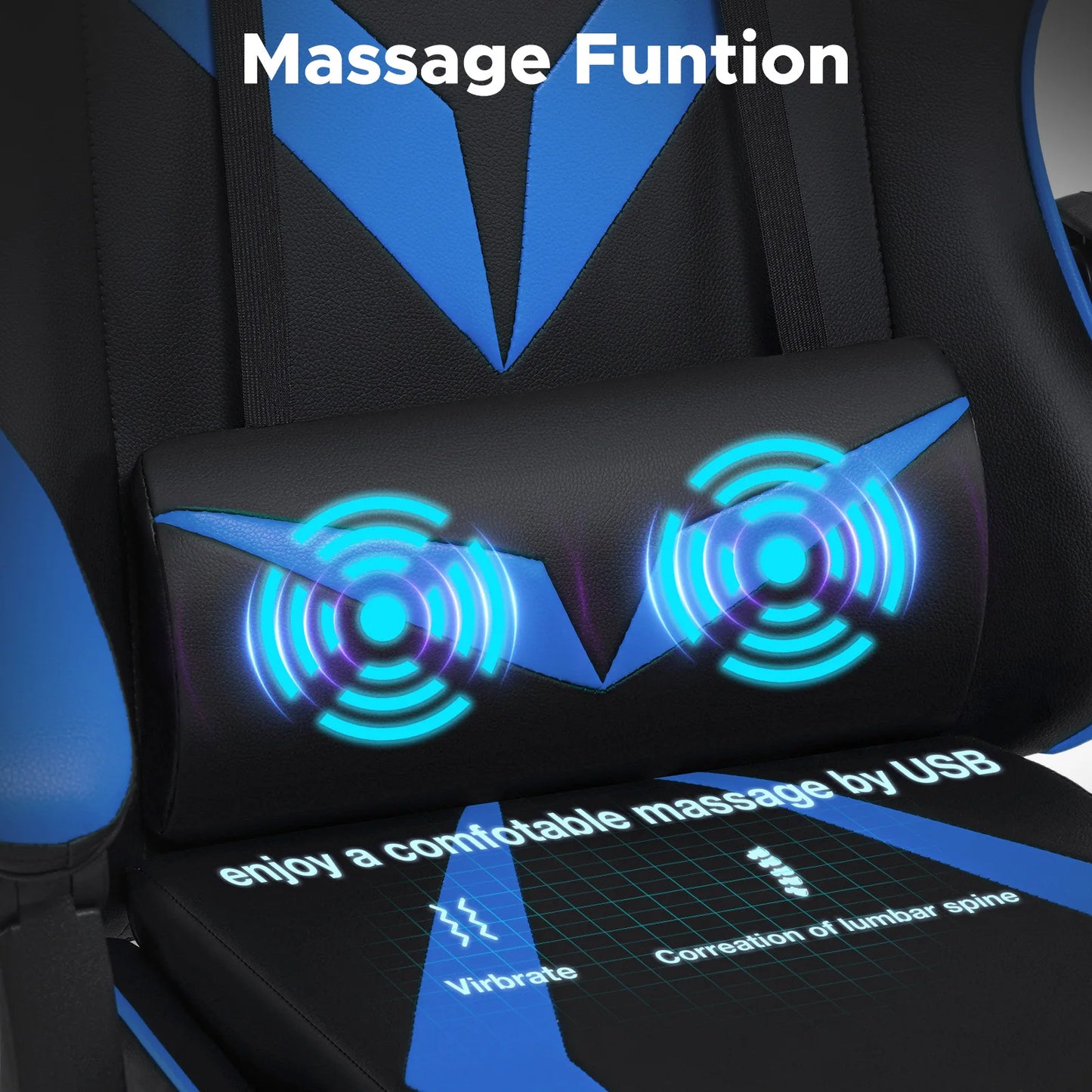 200Lbs Load Gaming Chair with Massage Ergonomic Computer Chair Footrest and Lumbar Support Reclining PC Chair Adjustable Armrest