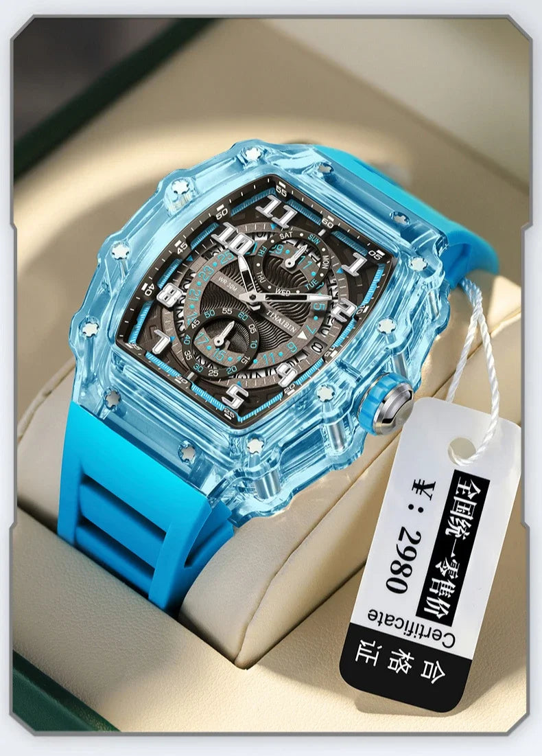 Unique Blue Fashion Brand Men's Watches Silicone Strap Waterproof Out Door Sport Military Watches for Men Multi Function Luxury