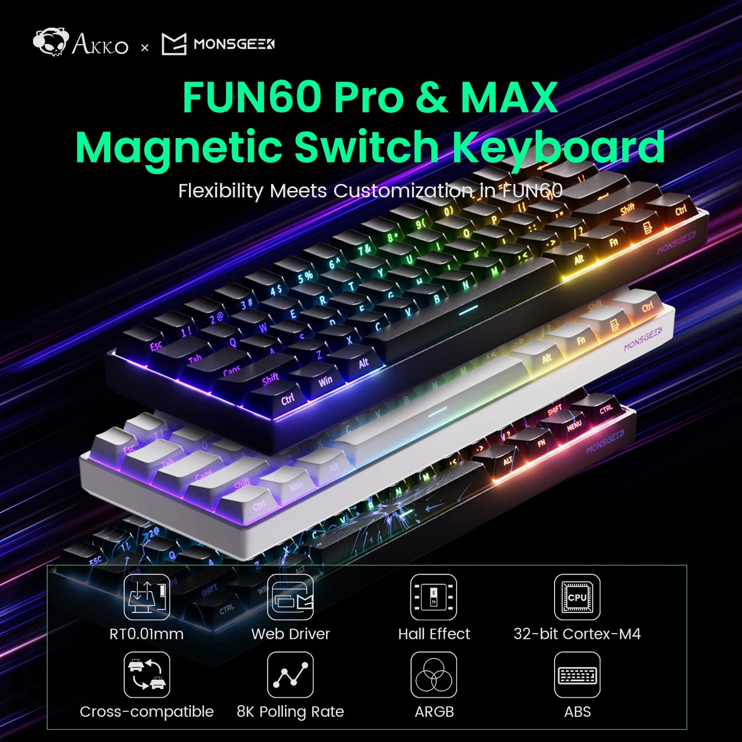 Akko MonsGeek FUN60 PRO&MAX HE Machanical Keyboard Magnetic Switch 60%  Gaming Keyboard Rapid Trigger 8K Custom Keyboard