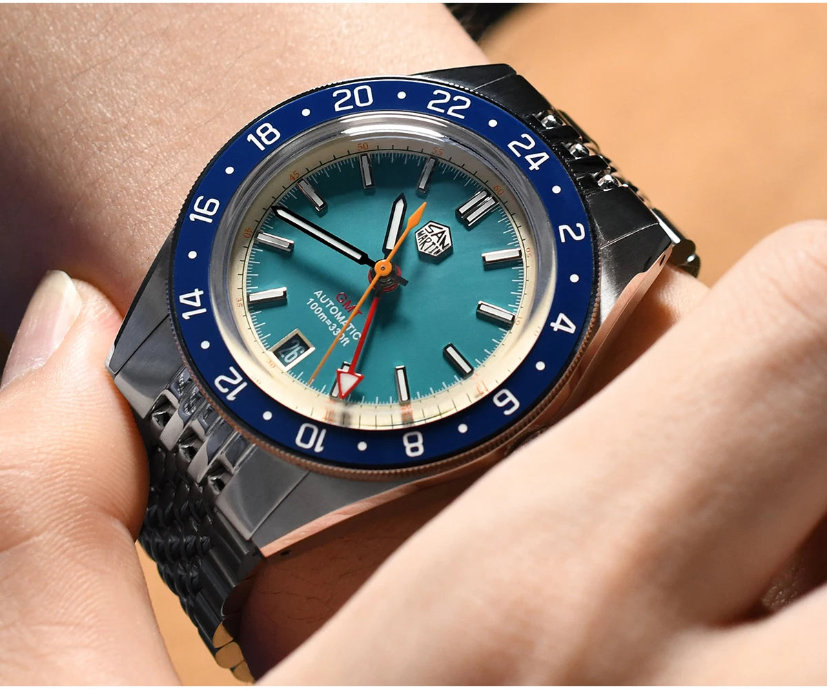 San Martin Original Design Fashion GMT 39.5mm Men Sports Watch Japan NH34 Automatic Mechanical Waterproof 100m SN0116 Reloj