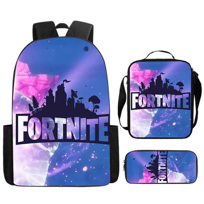 Cute Cartoon 3pcs Set School Backpack with Lunch Bag and Pencil Case, Large Anime Fortnite Kids School Bags for Boys and Girls