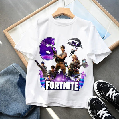 Fortnites Children Birthday Number T Shirt Girls Boys Summer Clothes Baby Cotton Tee Shirts Party Short Sleeve Tops Toddler Gift