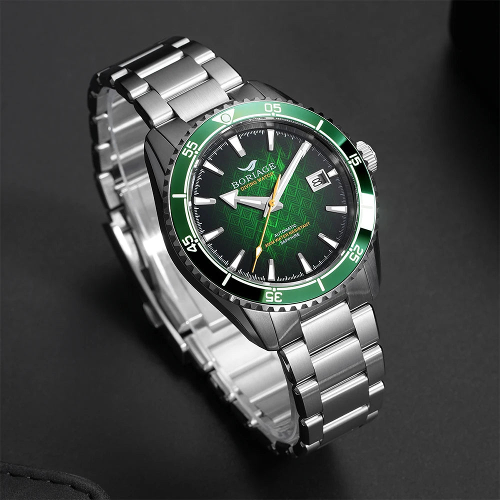 BORIAGE Fully automatic mechanical diving watch, 200m Water Resistance Miyuda 9015 movement men's watch