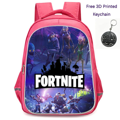 FORTNITE 16-inch Durable Lightweight Backpack, Dual Zipper Pockets, Cartoon Style for Boys & Girls 6-10,Free 3D Printed Keychain