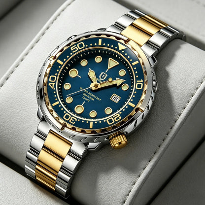 QINGXIYA Mens Watches Fashion Waterproof Luminous Date Rotating Dial High Quality Stainless Steel Luxury Brand Men Quartz Watch