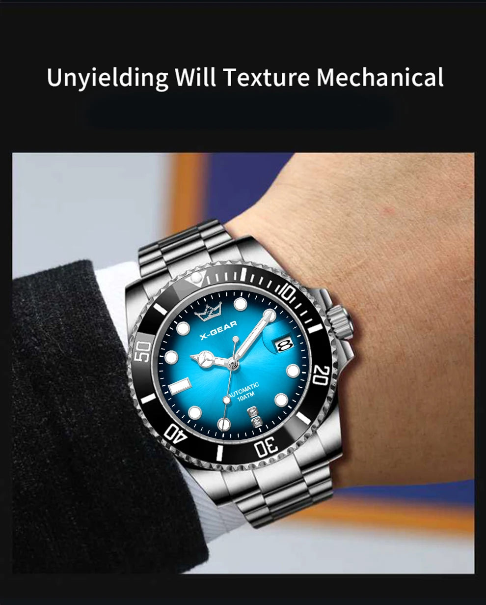 Water Ghost Luminous Dive Watch with Ceramic Bezel Waterproof Automatic Mechanical Movement Stainless Steel Watch Strap
