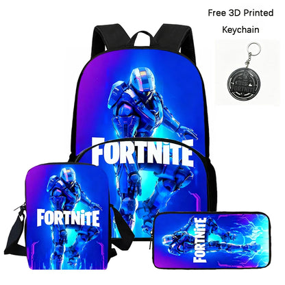 FORTNITE 3-teiliges Schulrucksack-Set, Umhängetasche mit Fronttasche und Federmäppchen, für Jungen und Mädchen von 5–10 Jahren, leicht, mit kostenlosem 3D-bedrucktem Schlüsselanhänger