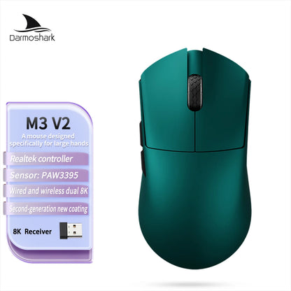 Mouse de gaming Darmoshark M3 V2 Double 8K, wireless, tri-mode, 26K DPI, senzor PAW3395, mouse macro pentru gaming, pentru mâini mari, computer, laptop și PC