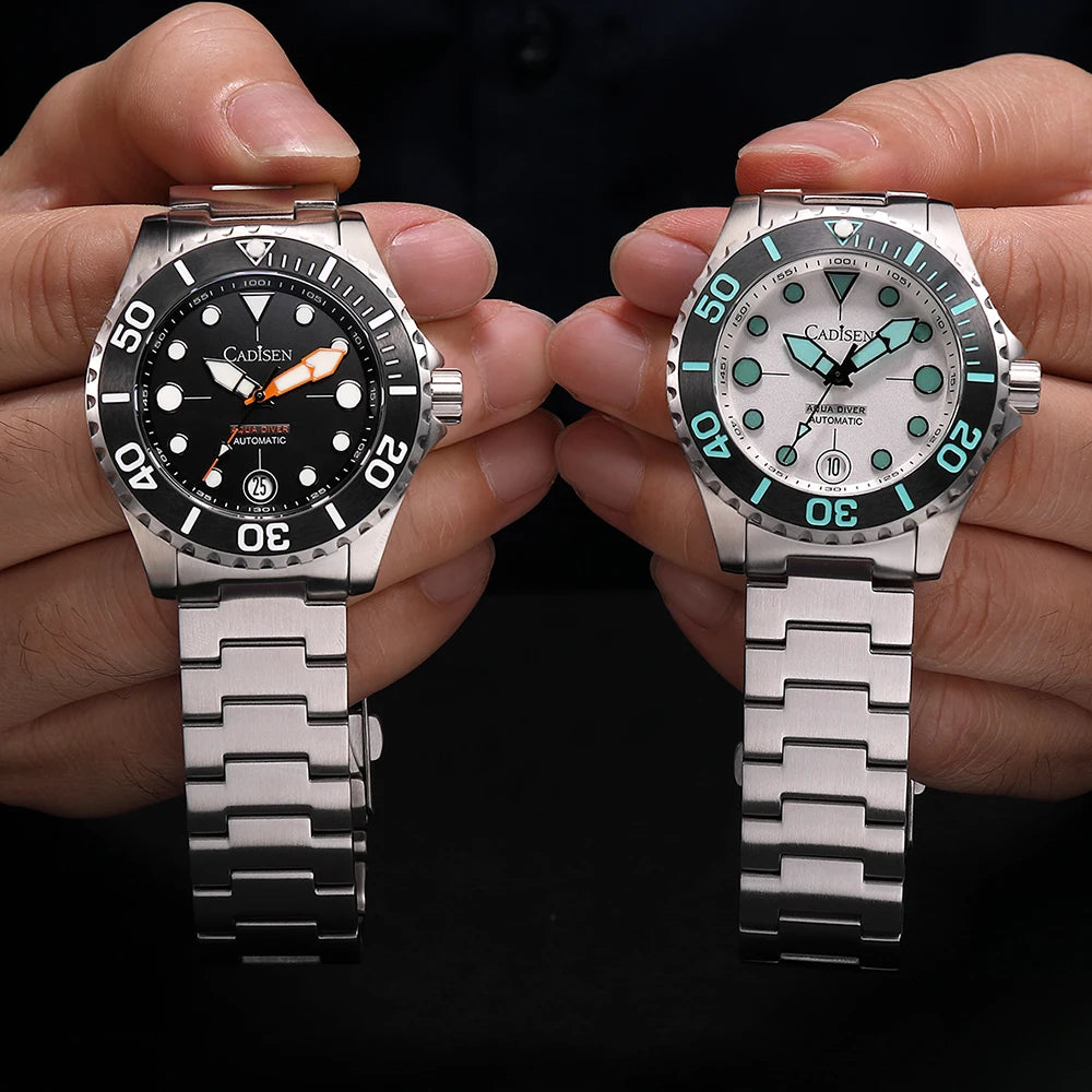 NEW 2026 CADISEN AQUA DIVER Brand Luxury Men Watches Automatic Watch Japan 8215 100M Waterproof Luminous Mechanical Wristwatch