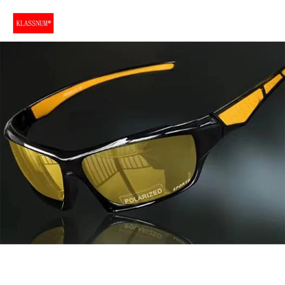KLASSNUM Men Sports Polarized Sunglasses Lightweight Night Vision Yellow Shades Cycling Driving Fishing Fashion Mirror Sunglass