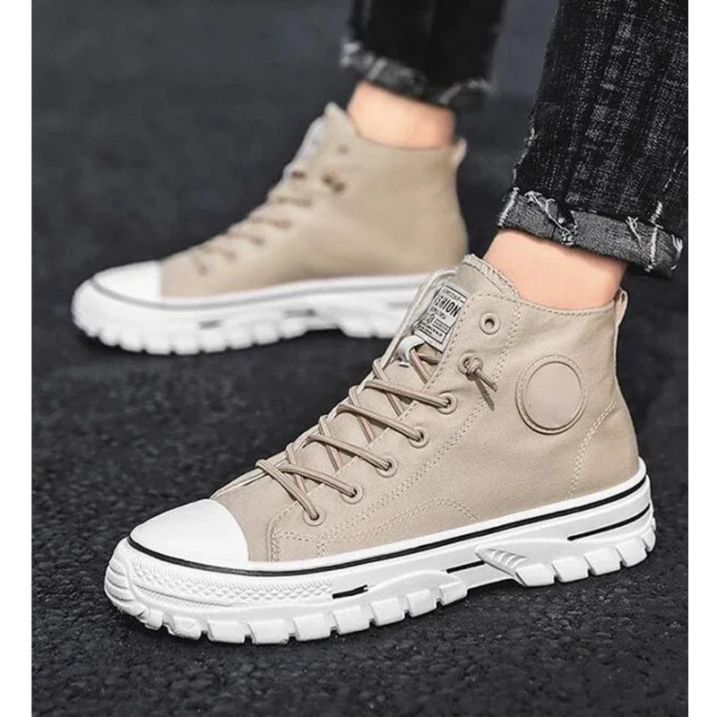 Pantofi din pânză pentru bărbați, pantofi sport casual înalți, respirabili, gri, pentru skateboarding, vulcanizați, adidași confortabili, nou
