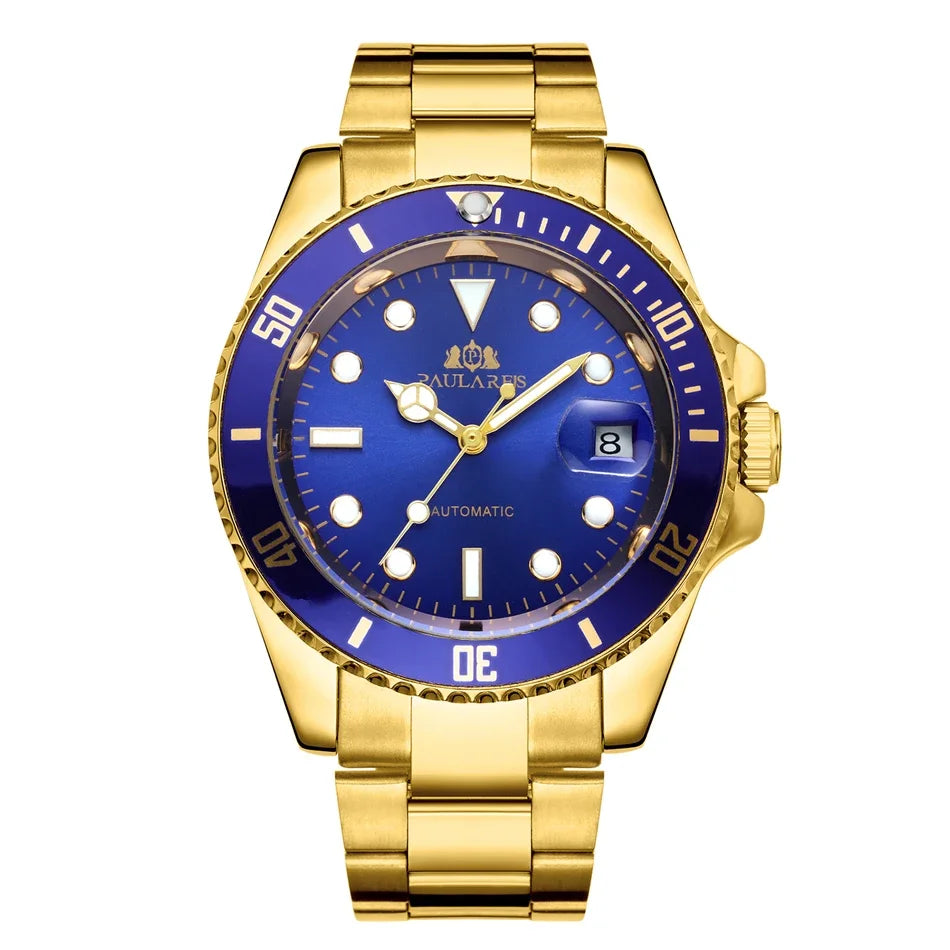 Automatic Men's Watch Mechanical Movement Stainless Steel Gold Silver Green Red Dial Date Strong Luminous Luxury Watches