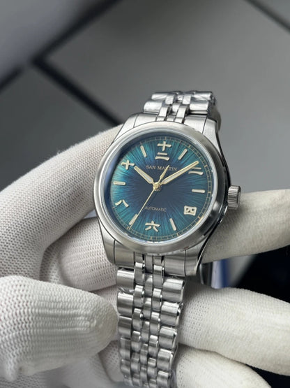 San Martin 39mm Enamel Sunray JianZhan Dial Men GADA Watch 90S5 Automatic BGW-X1 10Bar Sapphire 5-Link Bracelet SN0144CG