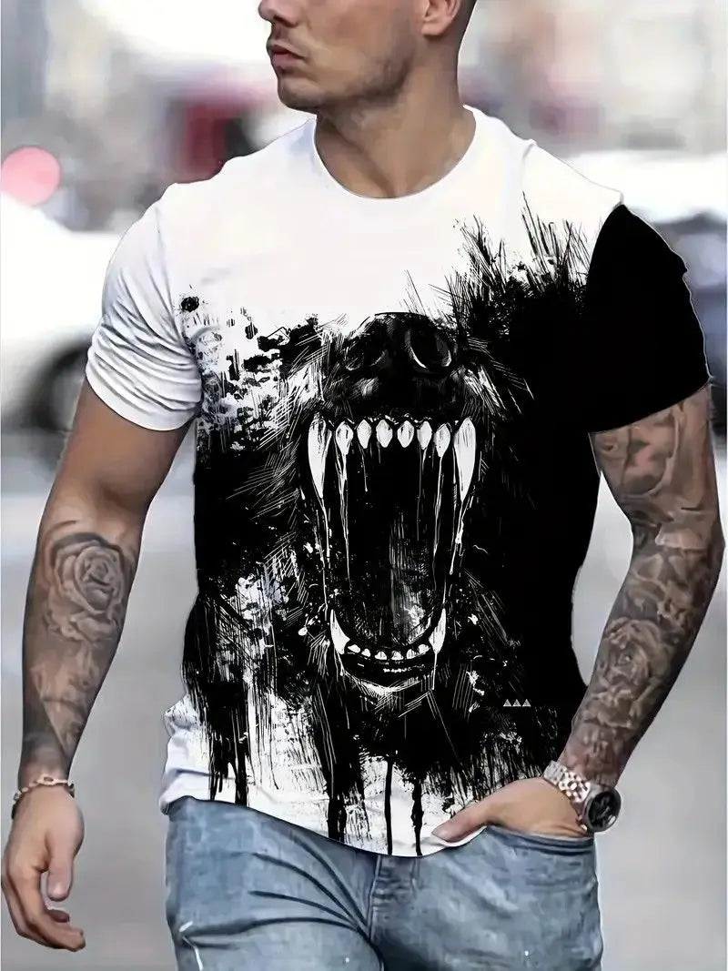 Summer Wolf Animal 3D Print T-Shirts Men Women Hip-hop Short Sleeve T Shirt Casual Oversized Harajuku Y2K Tops Tees Men Clothing