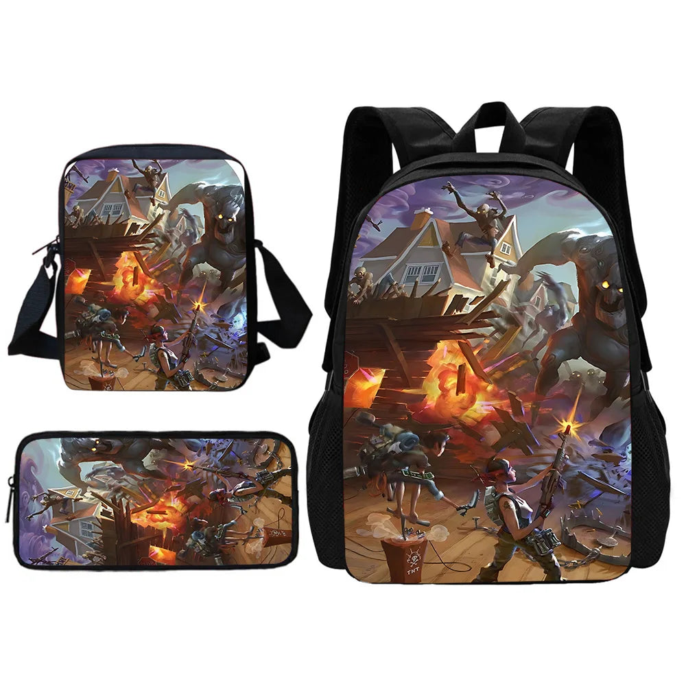 Hot Game Shooting Fortnite Child School Backpack with Shoulder Bag and Pencil Bags, School Bags for Boys and Girls, Best Gift
