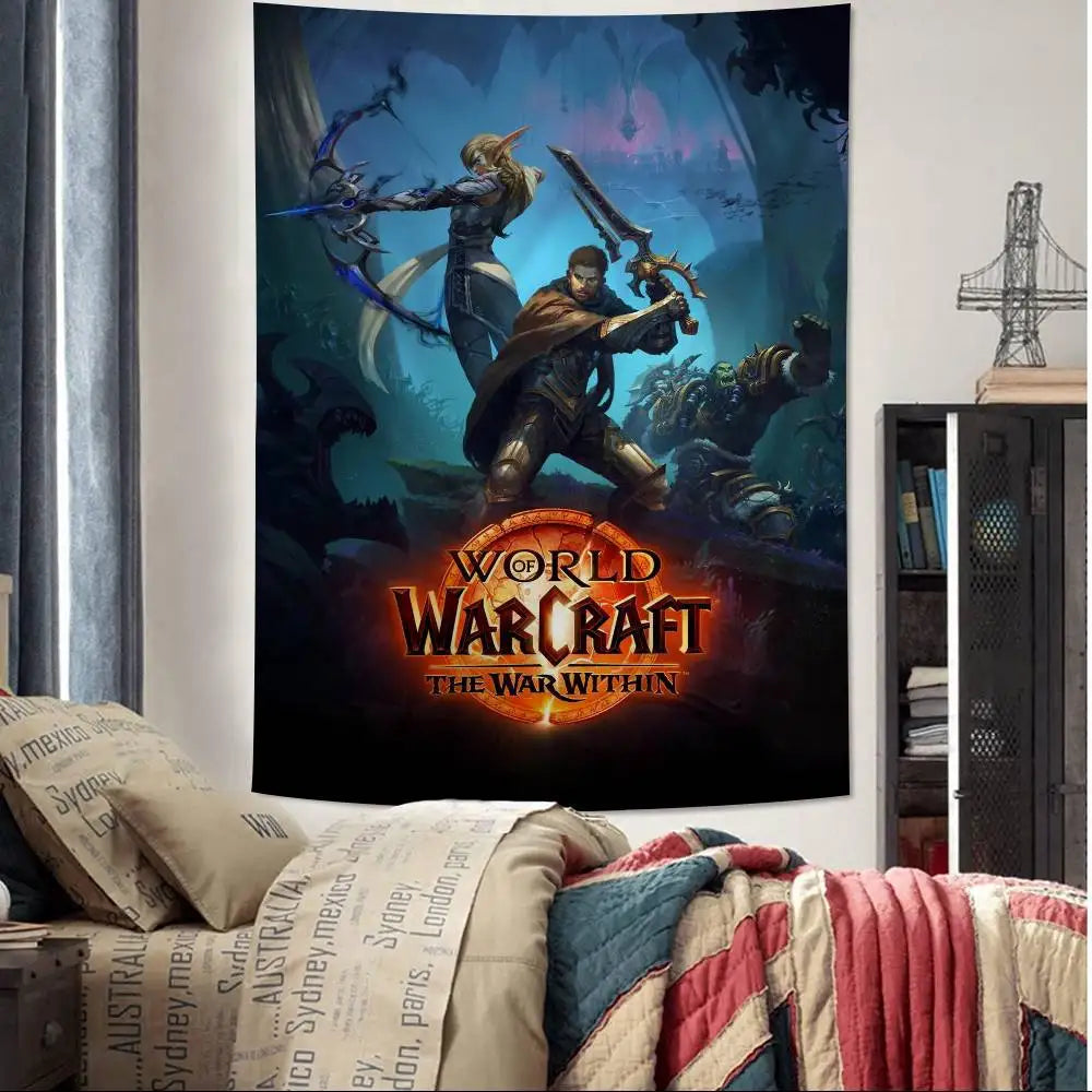 Duża drukowana makatka ścienna World Of Warcraft Hot Game, tania hipisowska dekoracja ścienna, boho makatki ścienne z mandalą, dekoracja do domu