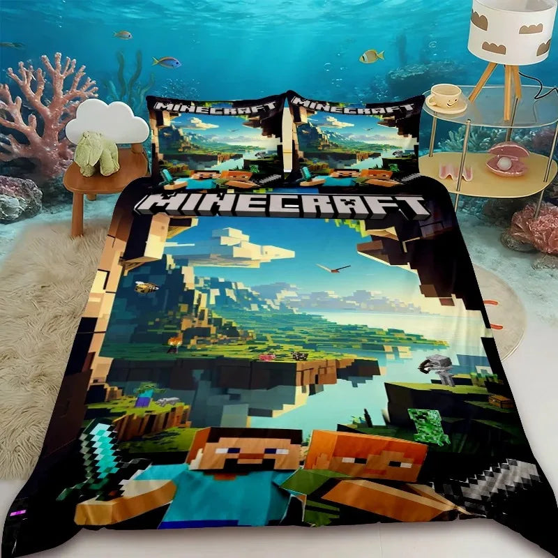 Minecraft 2/3pcs Duvet Cover Cute Cartoon Game Quilt Cover Bedding Set with 1/2 Pillocase Gifts Bedroom Dormitory