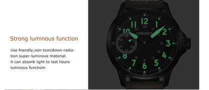 Corgeut 44mm Leather Luminous Mechanical Hand Winding Watch For Men 17 Jewels ST3600 Seagull 6497 Movement Sport Wristwatches