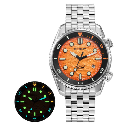 BERNY Diver Automatic Watches Men's Luxury Sapphire 316L Stainless Steel Mechanical Watch 42MM 200M Waterproof Diving Men Watch