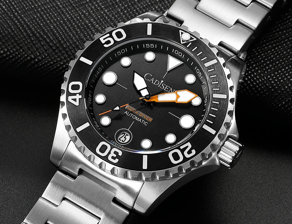 NEW 2026 CADISEN AQUA DIVER Brand Luxury Men Watches Automatic Watch Japan 8215 100M Waterproof Luminous Mechanical Wristwatch