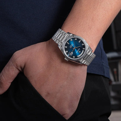 Sugess 36mm Mens of Watch Automatic Dandong Peacock SL3034 Day Movement Sapphire Glass 100m Waterproof Wristwatches MOP Date New