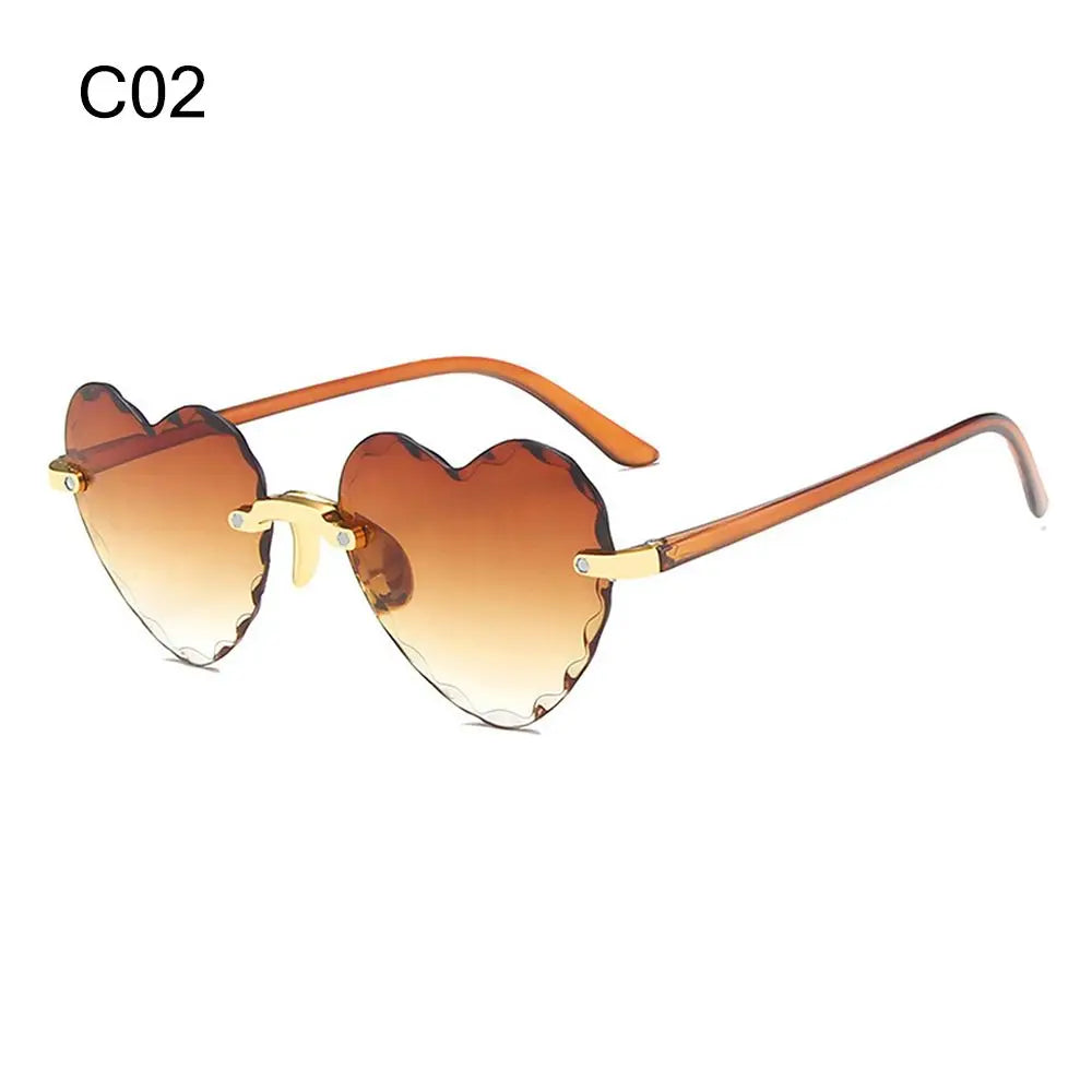 Heart Sunglasses Rimless Metal Frame Heart Shaped Sunglasses Gradient Lens Love Heart SunGlasses Women Eyewear UV400 Protection